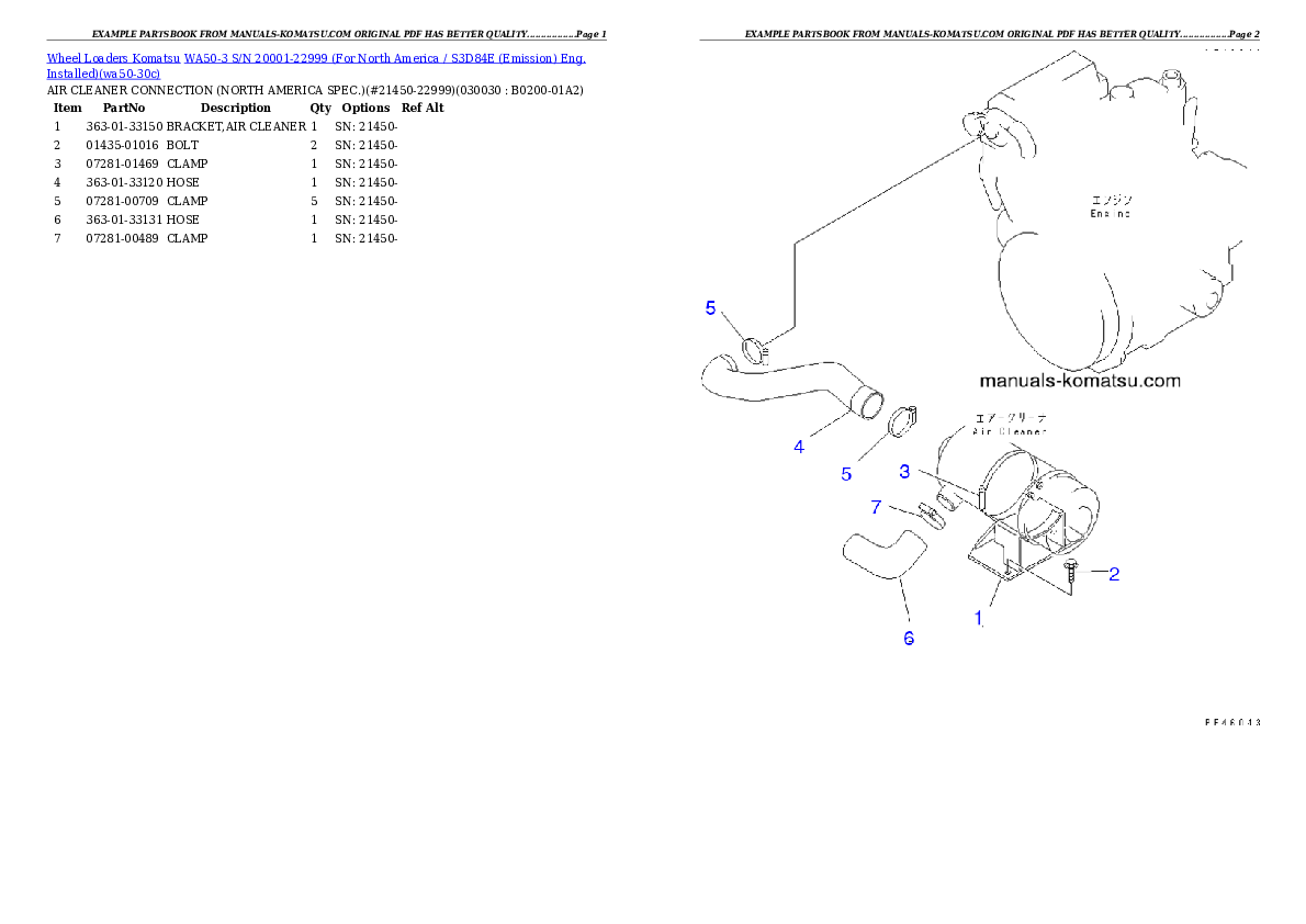 WA50-3 S/N 20001-22999 (For North America / S3D84E (Emission) Eng. Installed) Partsbook