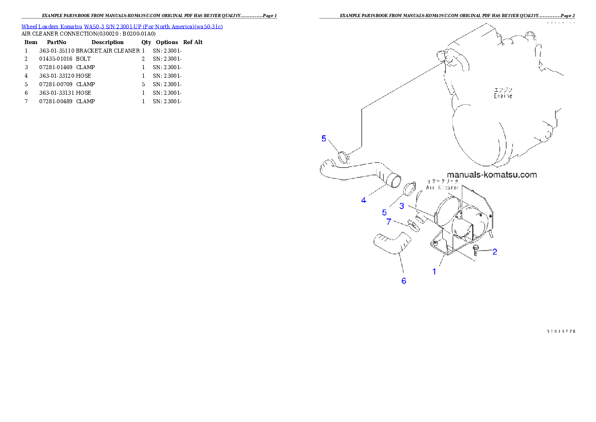 WA50-3 S/N 23001-UP (For North America) Partsbook