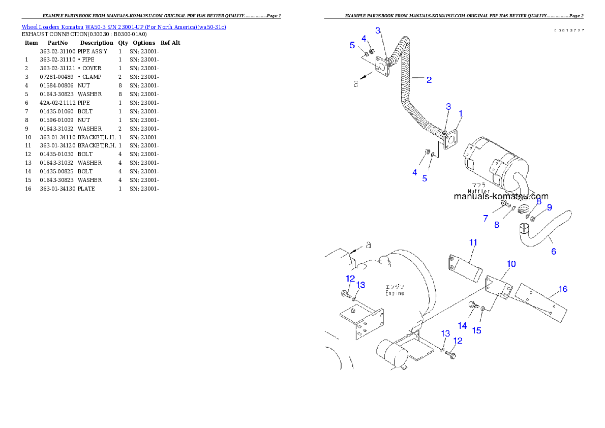 WA50-3 S/N 23001-UP (For North America) Partsbook