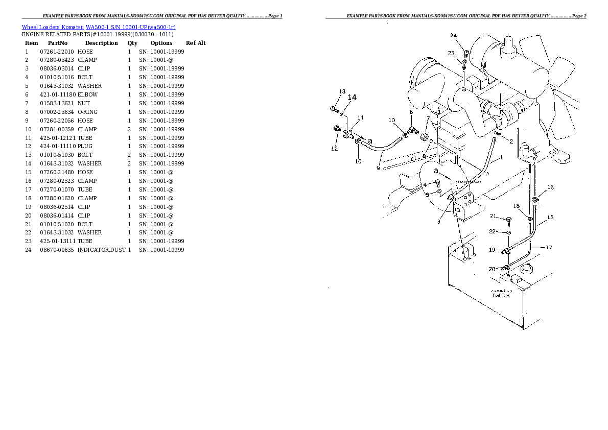 WA500-1 S/N 10001-UP Partsbook