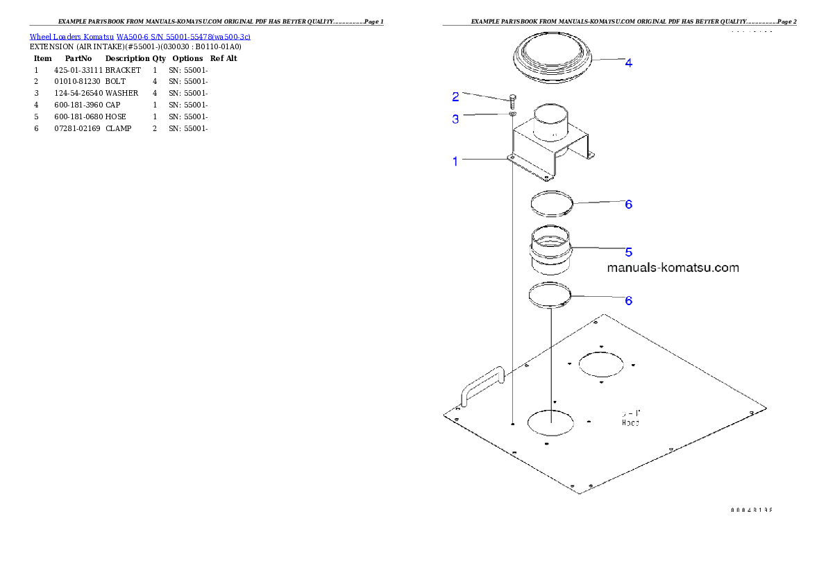 WA500-6 S/N 55001-55478 Partsbook