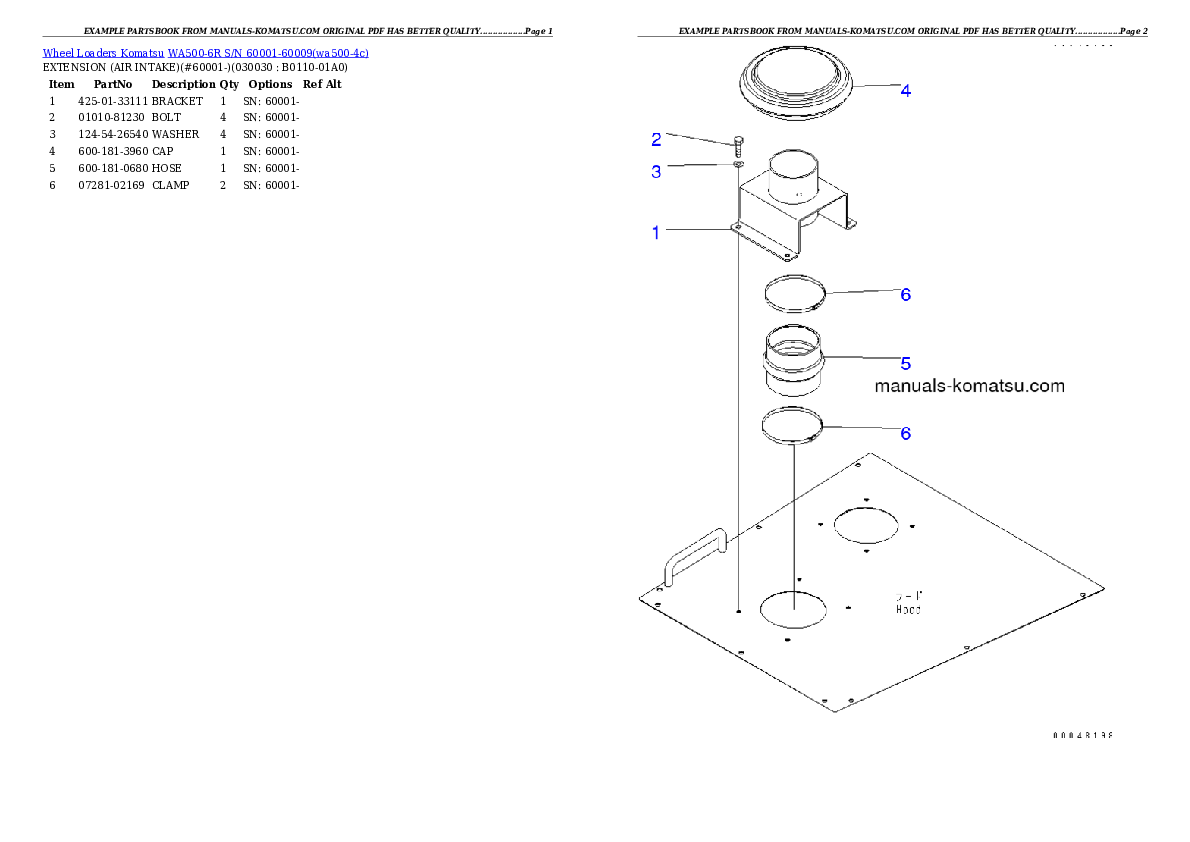 WA500-6R S/N 60001-60009 Partsbook