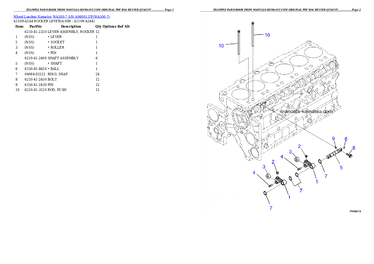 WA500-7 S/N A94001-UP Partsbook