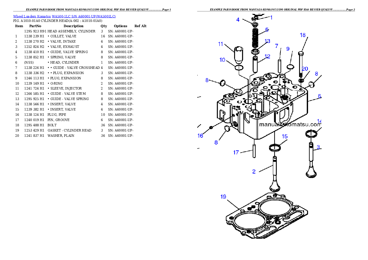 WA500-1LC S/N A60001-UP Partsbook