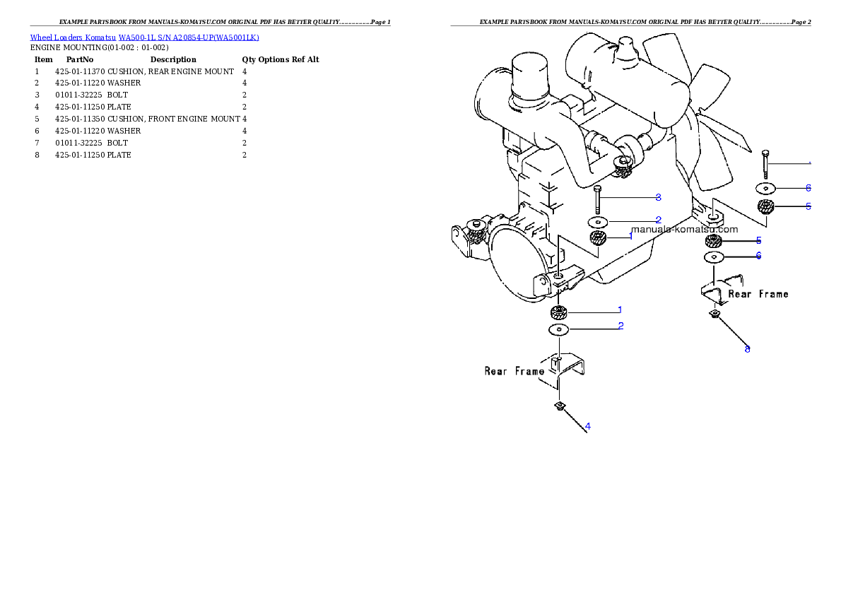 WA500-1L S/N A20854-UP Partsbook