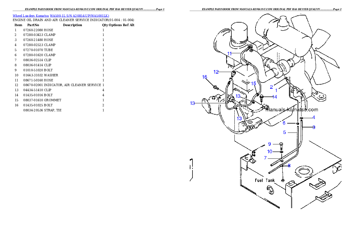 WA500-1L S/N A20854-UP Partsbook