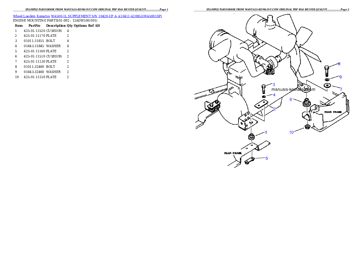 WA500-1L SUPPLEMENT S/N 10420-UP & A10411-A20853 Partsbook