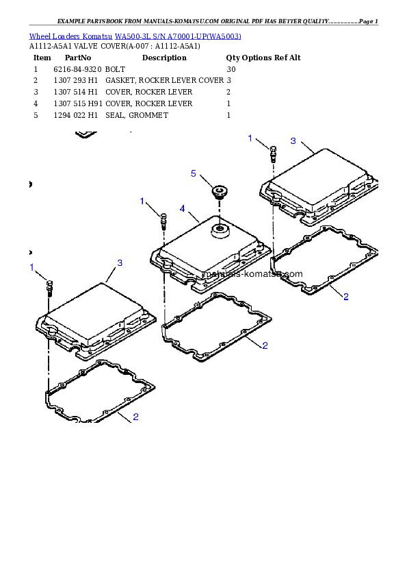 WA500-3L S/N A70001-UP Partsbook