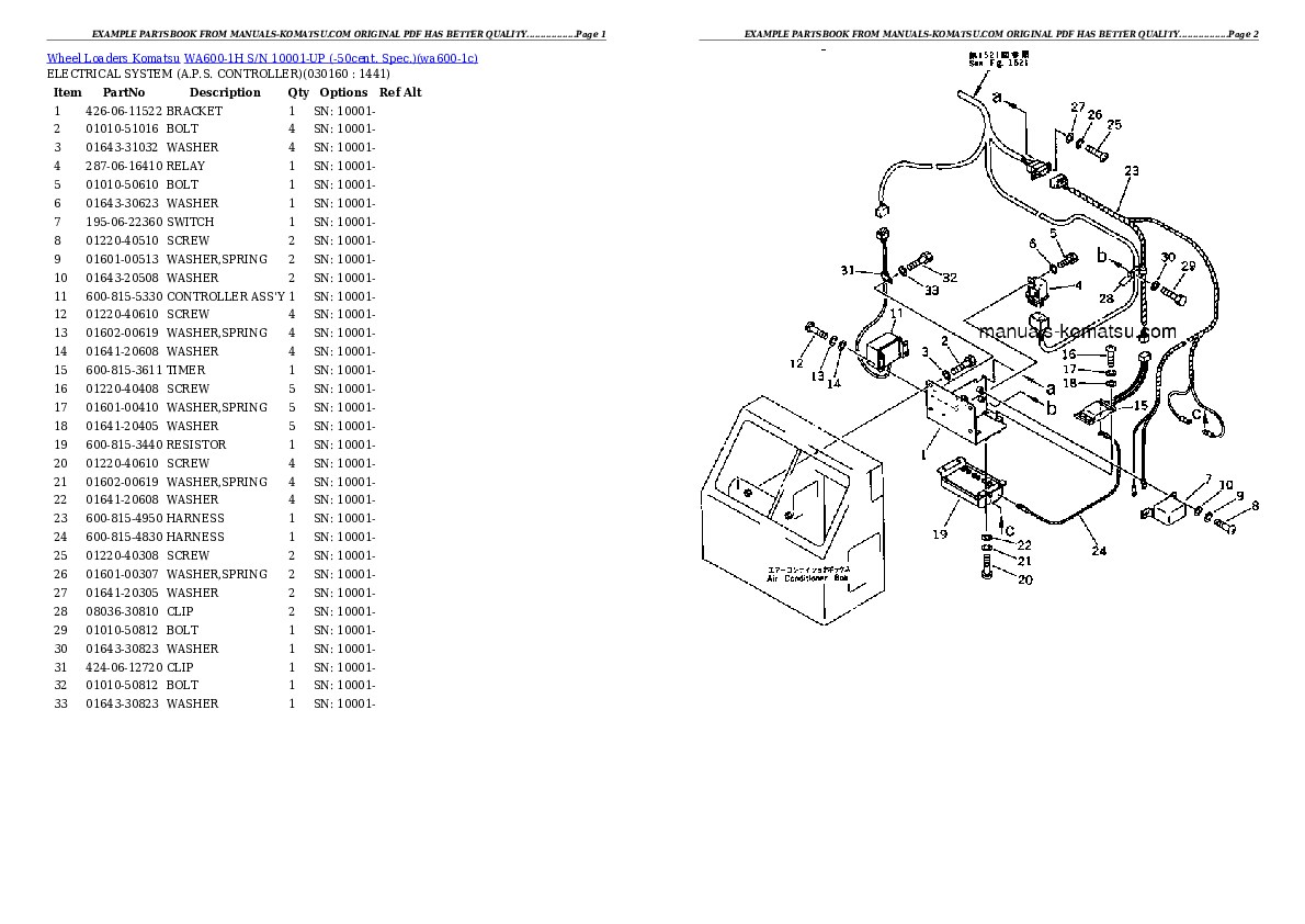 WA600-1H S/N 10001-UP (-50cent. Spec.) Partsbook