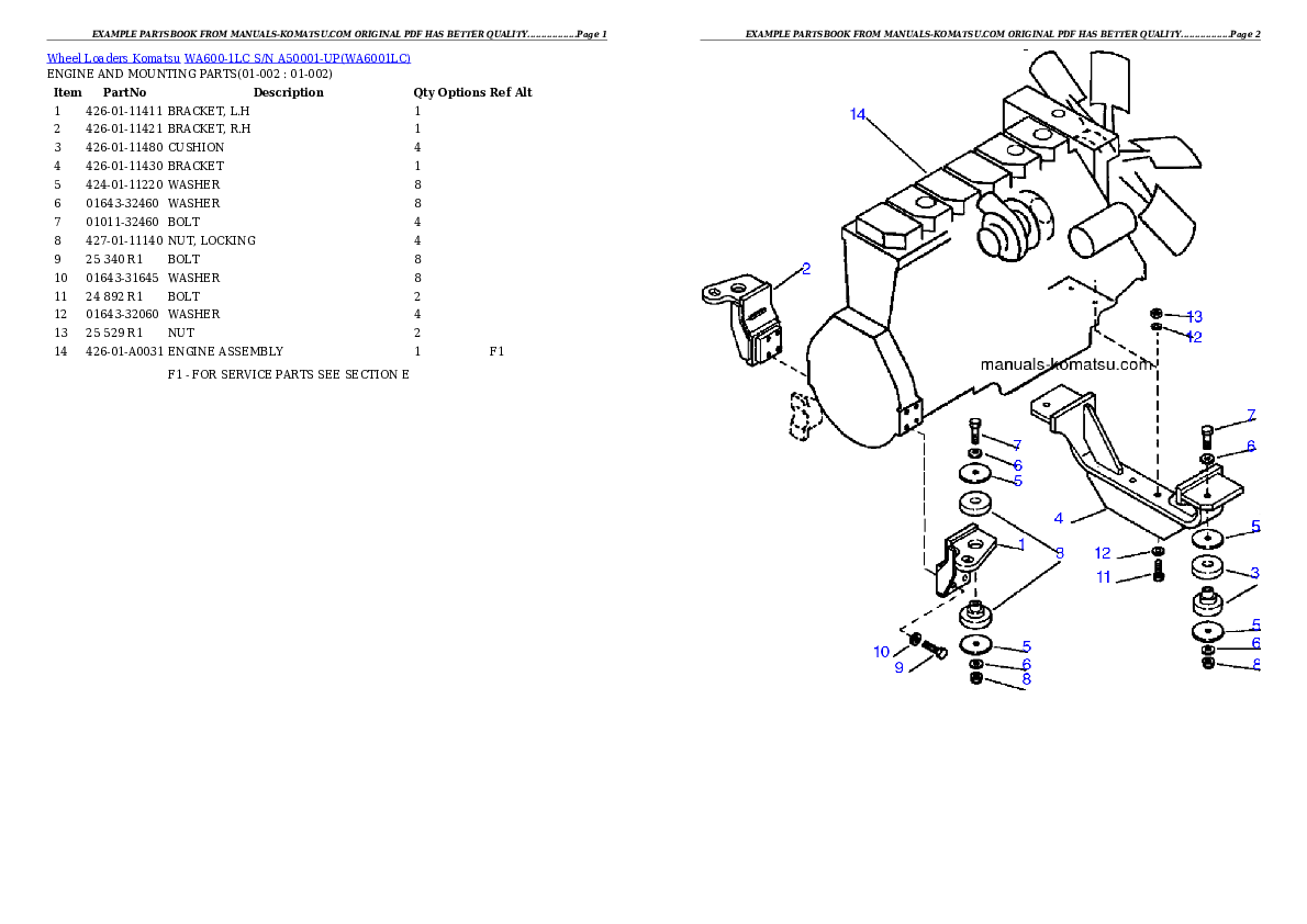 WA600-1LC S/N A50001-UP Partsbook