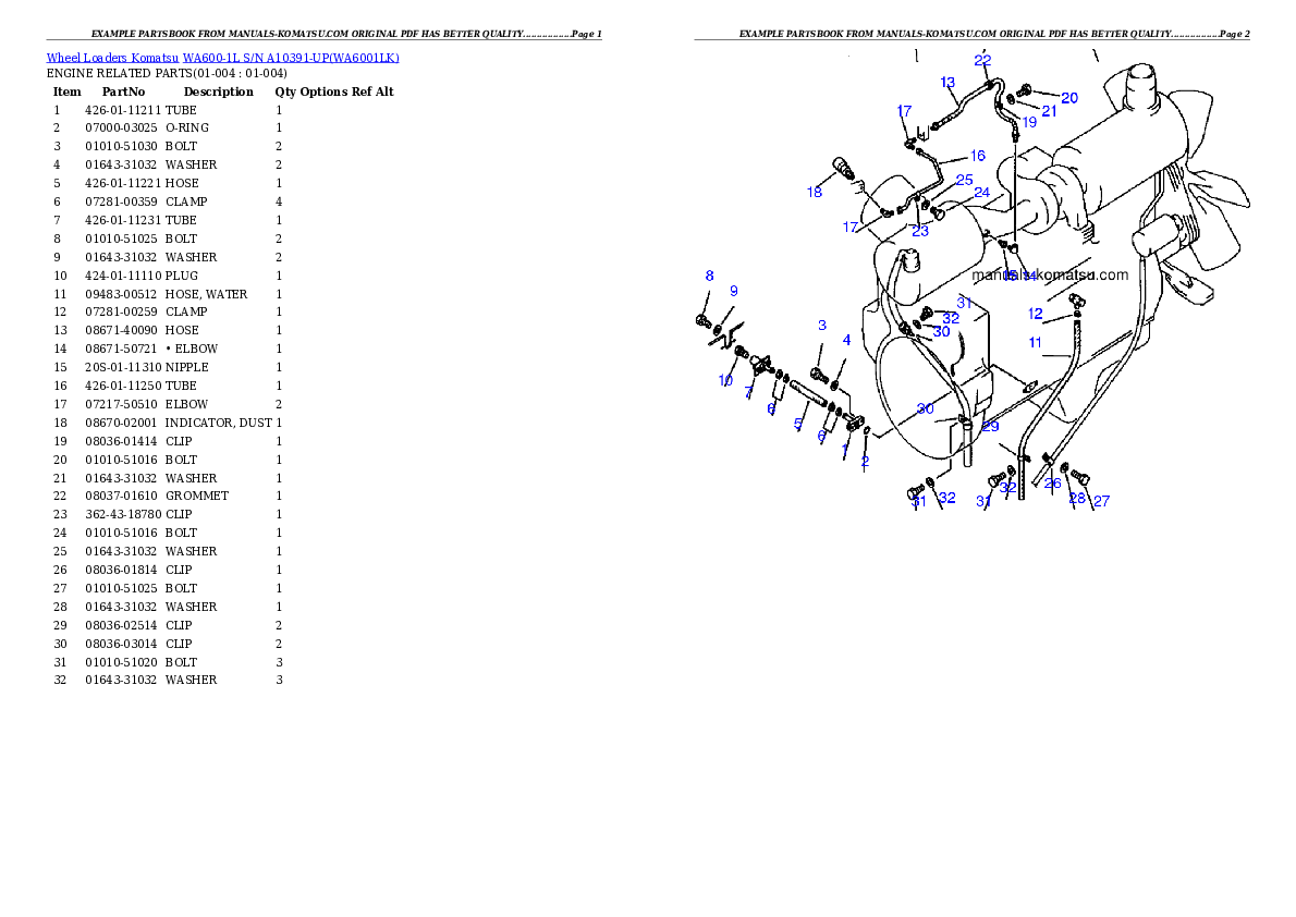 WA600-1L S/N A10391-UP Partsbook