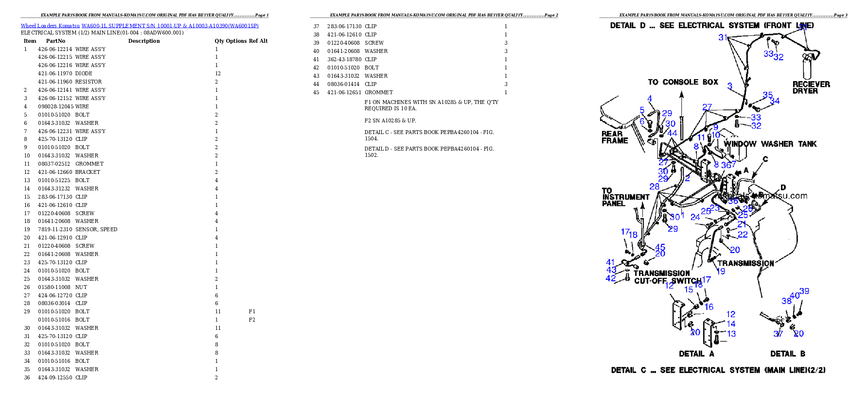 WA600-1L SUPPLEMENT S/N 10001-UP & A10003-A10390 Partsbook