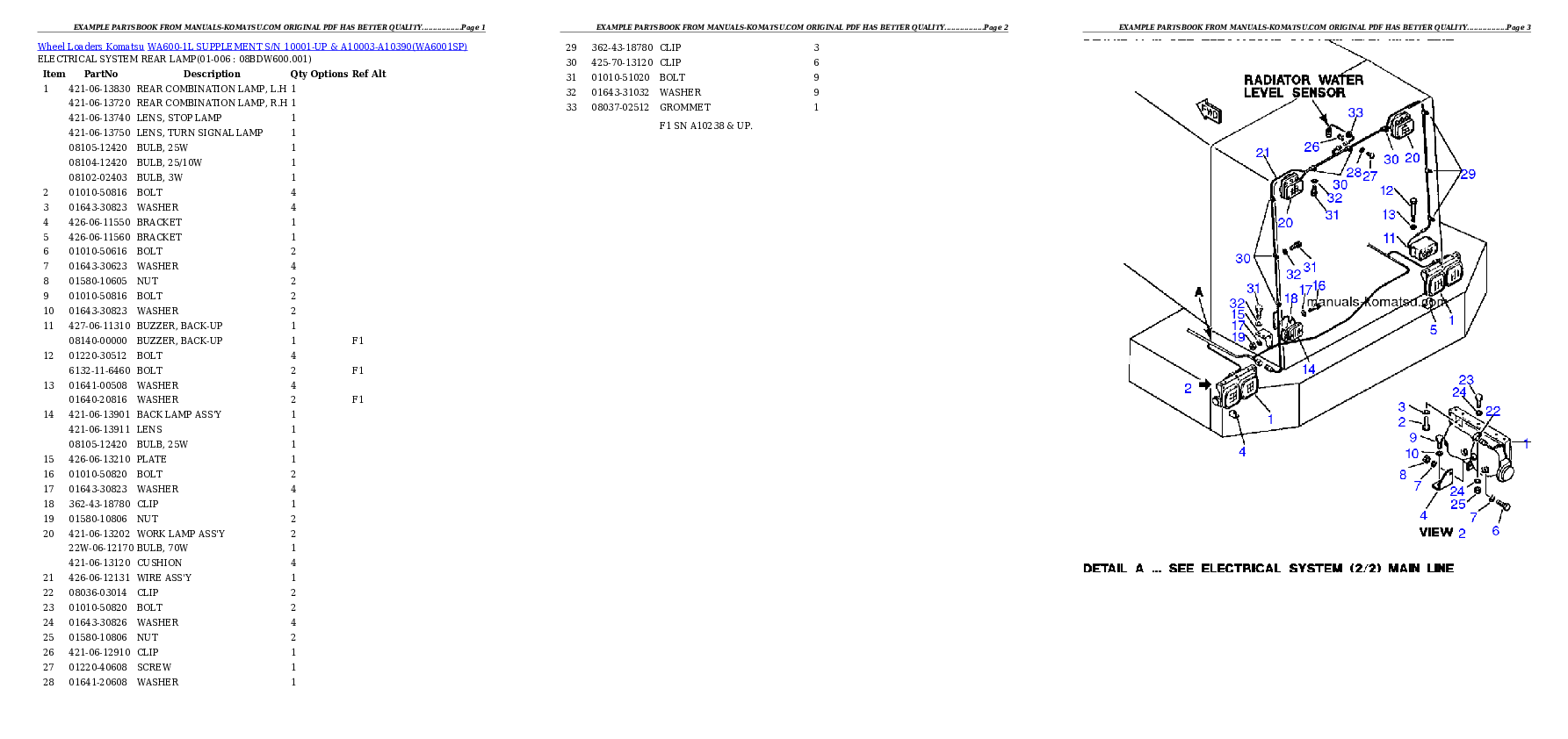 WA600-1L SUPPLEMENT S/N 10001-UP & A10003-A10390 Partsbook