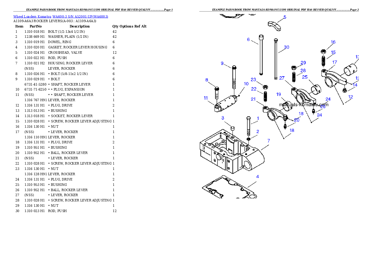 WA600-3 S/N A52001-UP Partsbook