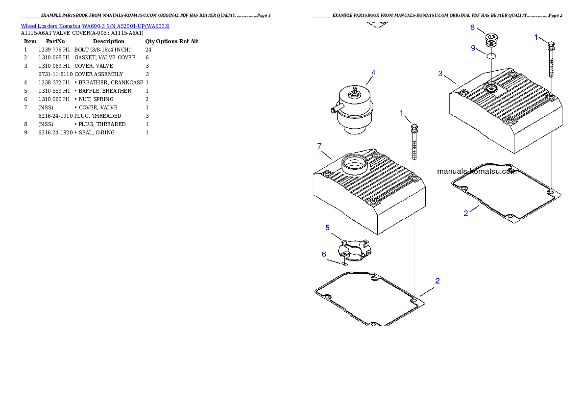 WA600-3 S/N A52001-UP Partsbook