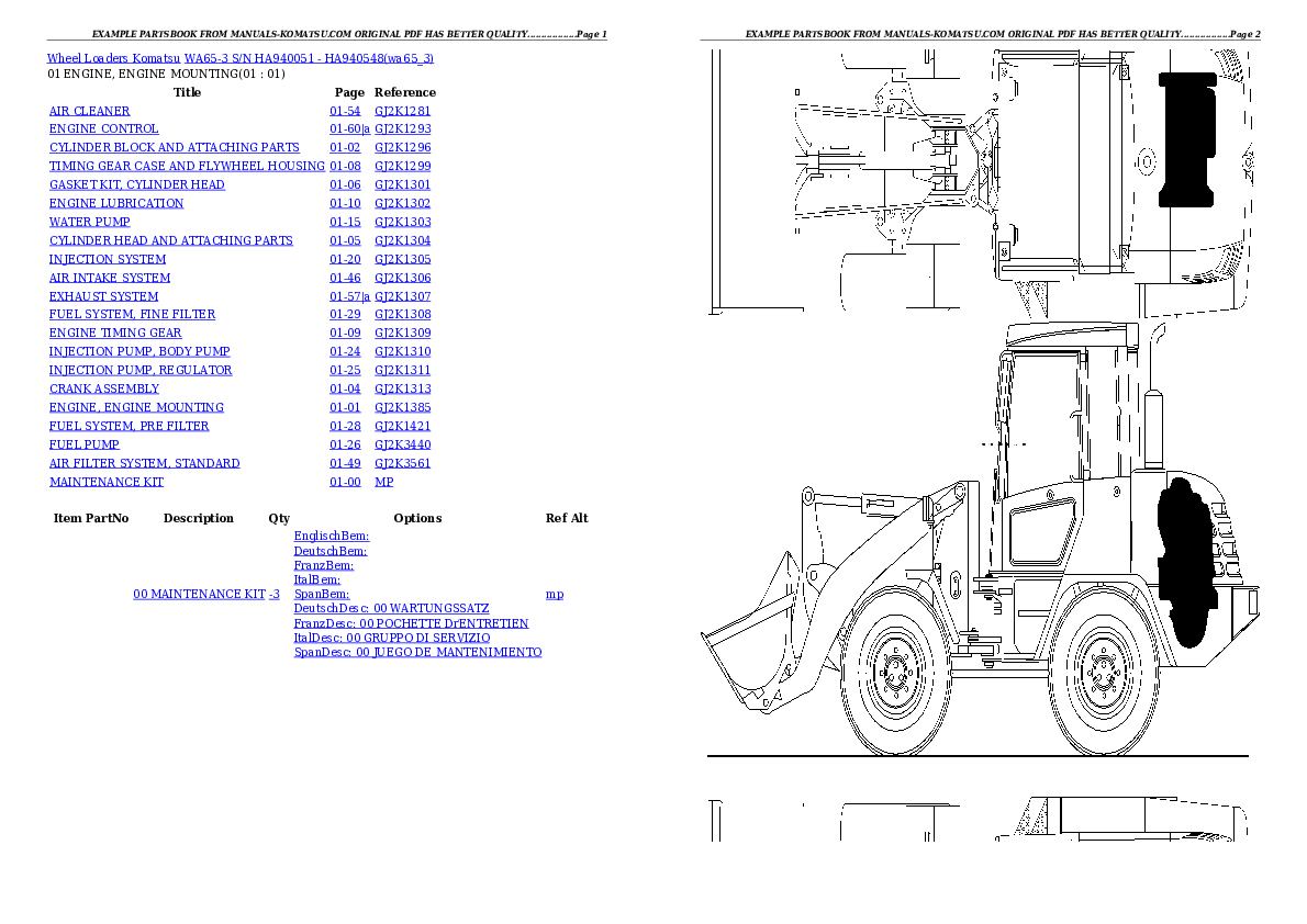 WA65-3 S/N HA940051 - HA940548 Partsbook