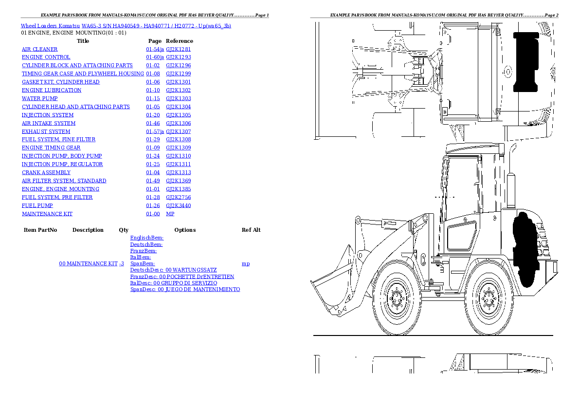 WA65-3 S/N HA940549 - HA940771 / H20772 - Up Partsbook