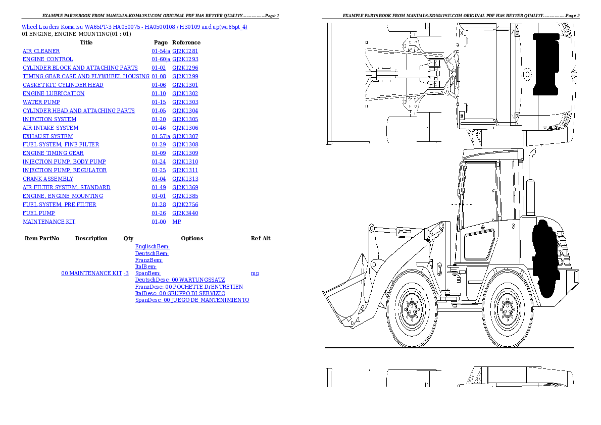 WA65PT-3 HA050075 - HA0500108 / H30109 and up Partsbook
