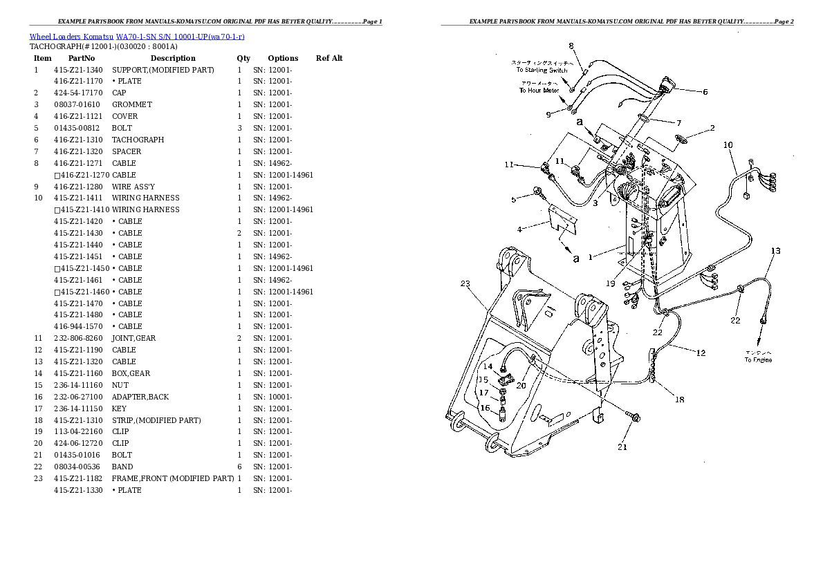 WA70-1-SN S/N 10001-UP Partsbook