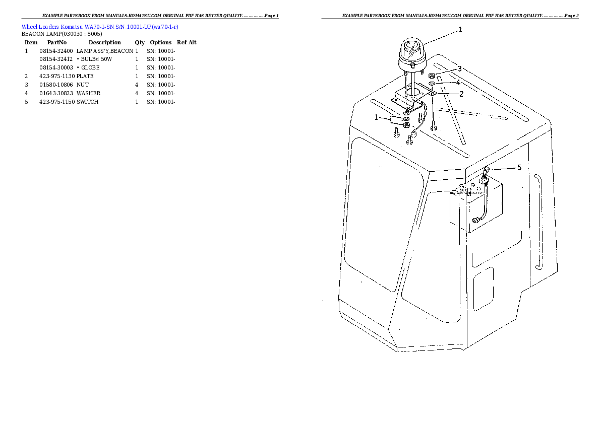 WA70-1-SN S/N 10001-UP Partsbook