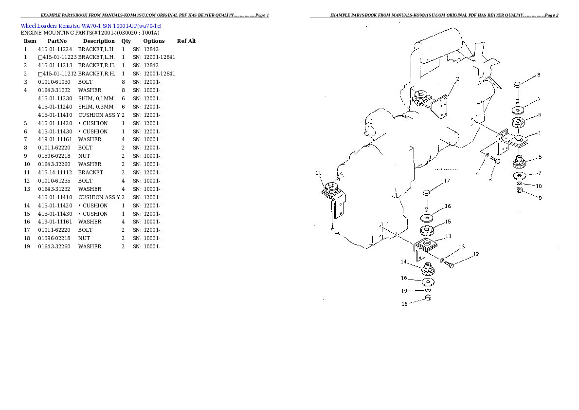 WA70-1 S/N 10001-UP Partsbook