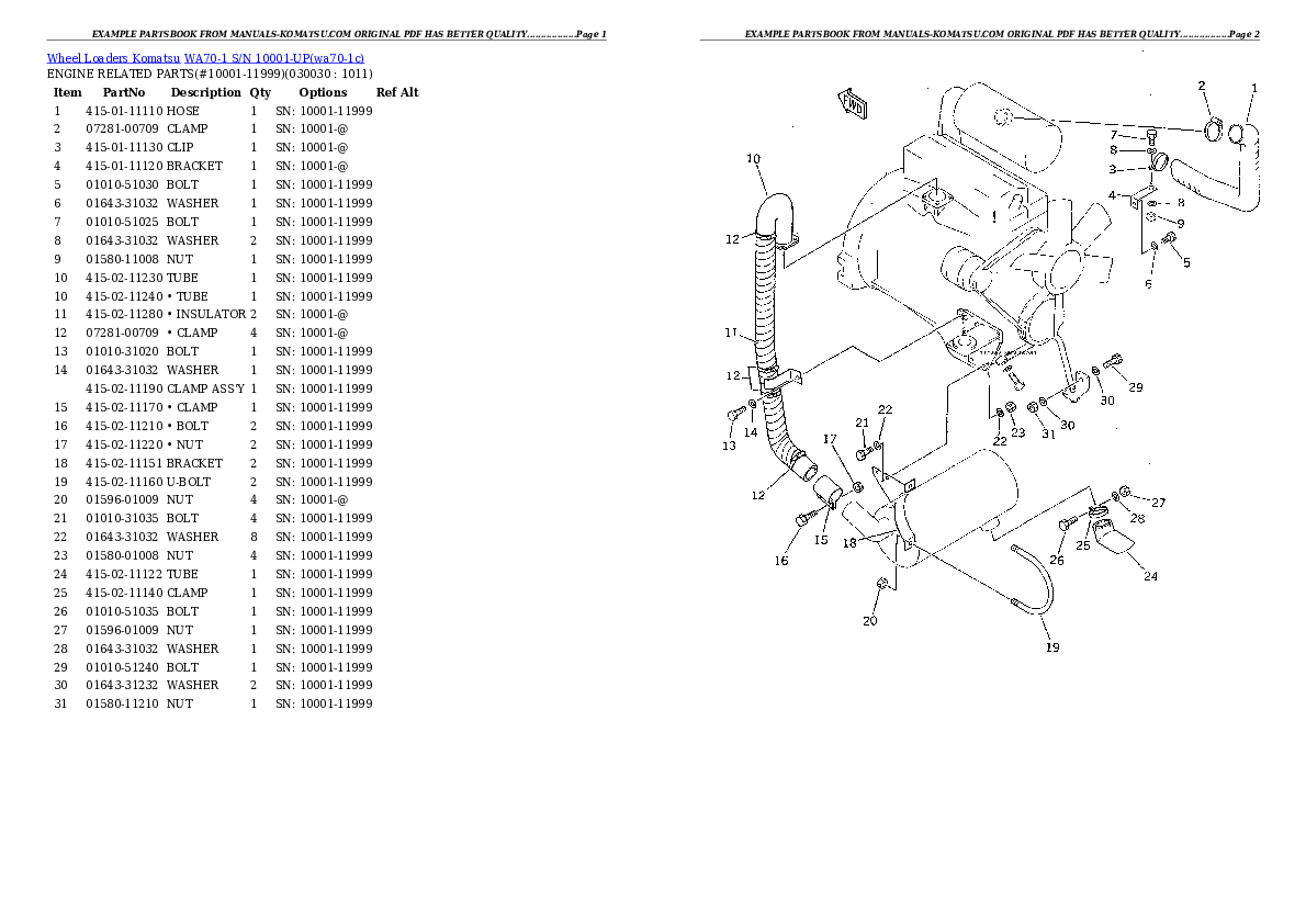 WA70-1 S/N 10001-UP Partsbook