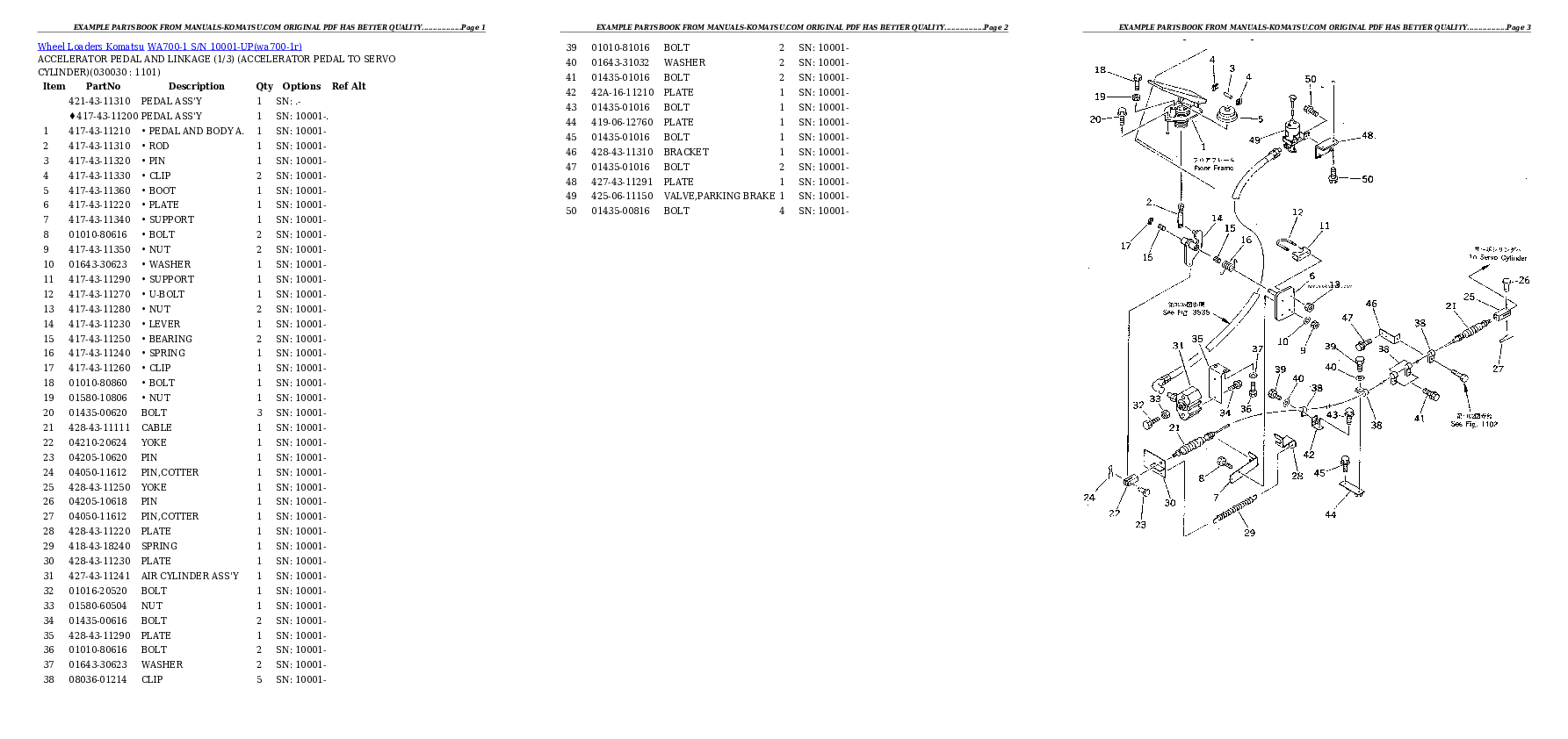 WA700-1 S/N 10001-UP (-50cent. Spec.) Partsbook