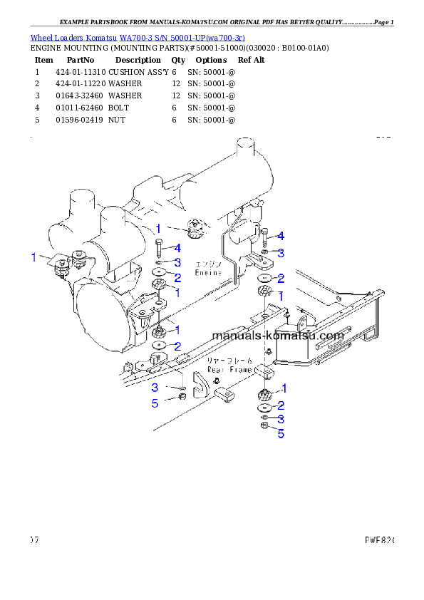 WA700-3 S/N 50001-UP Partsbook