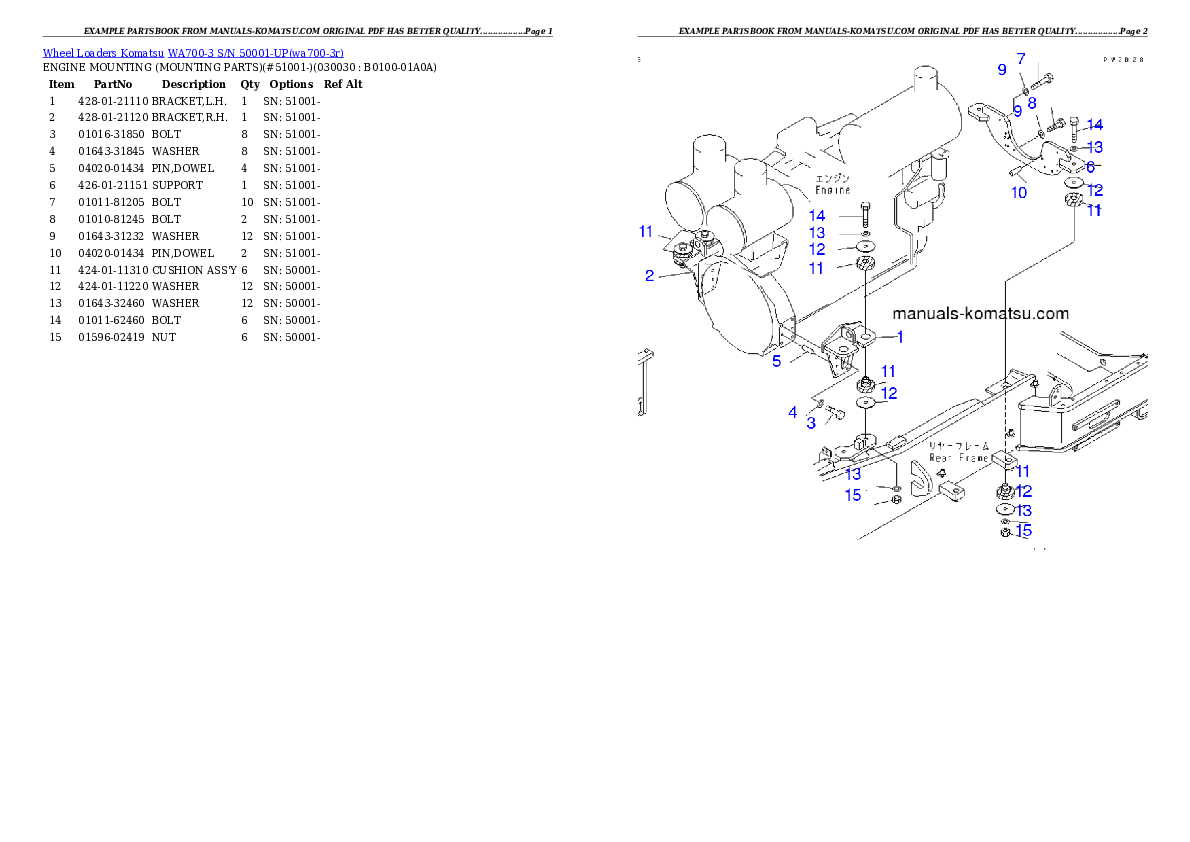 WA700-3 S/N 50001-UP Partsbook