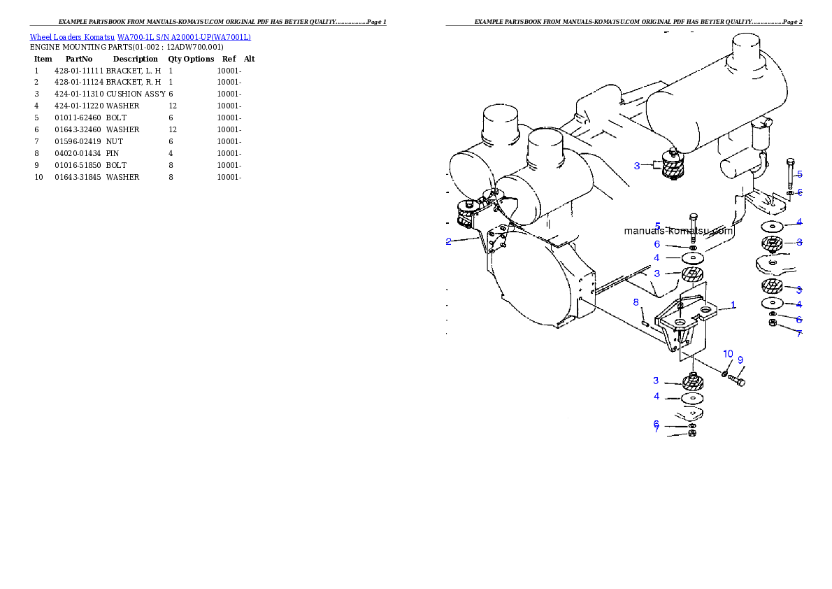 WA700-1L S/N A20001-UP Partsbook