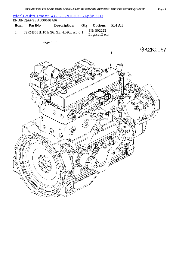 WA70-6 S/N H60051 - Up Partsbook