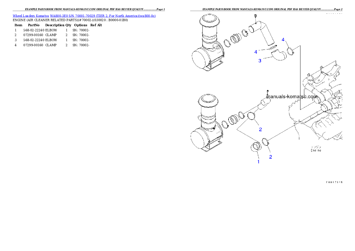 WA800-3E0 S/N 70001-70029 (TIER 2, For North America) Partsbook