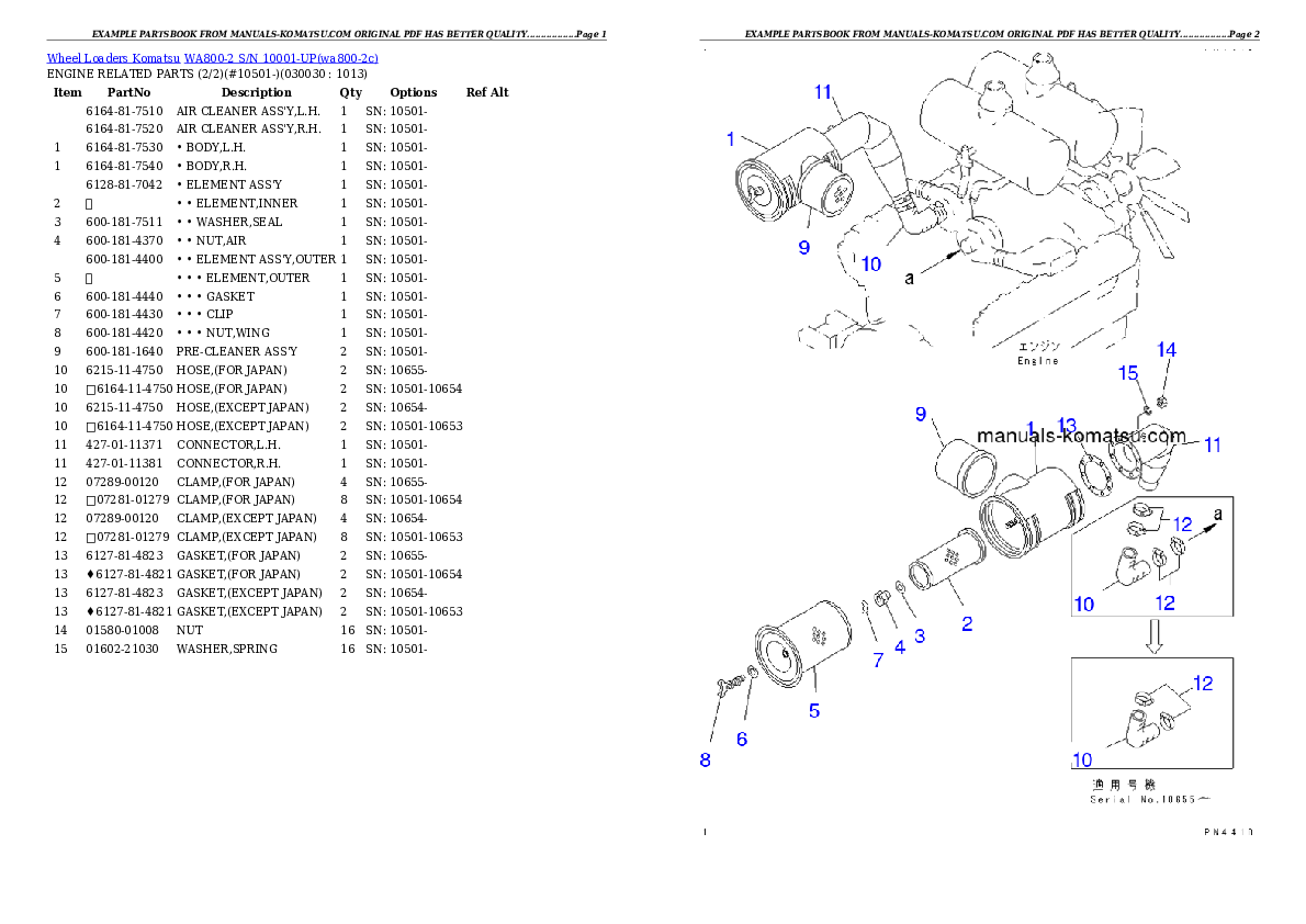 WA800-2 S/N 10001-UP Partsbook