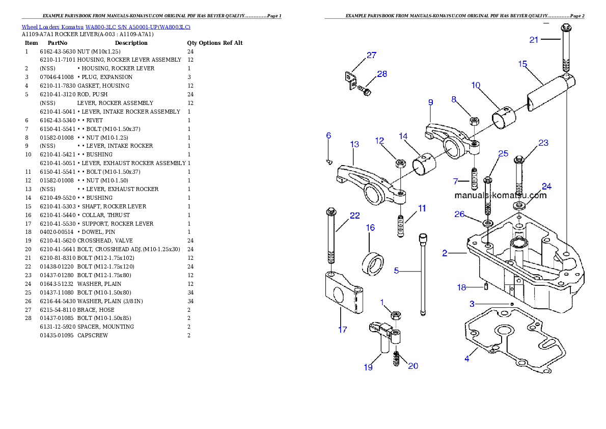 WA800-3LC S/N A50001-UP Partsbook