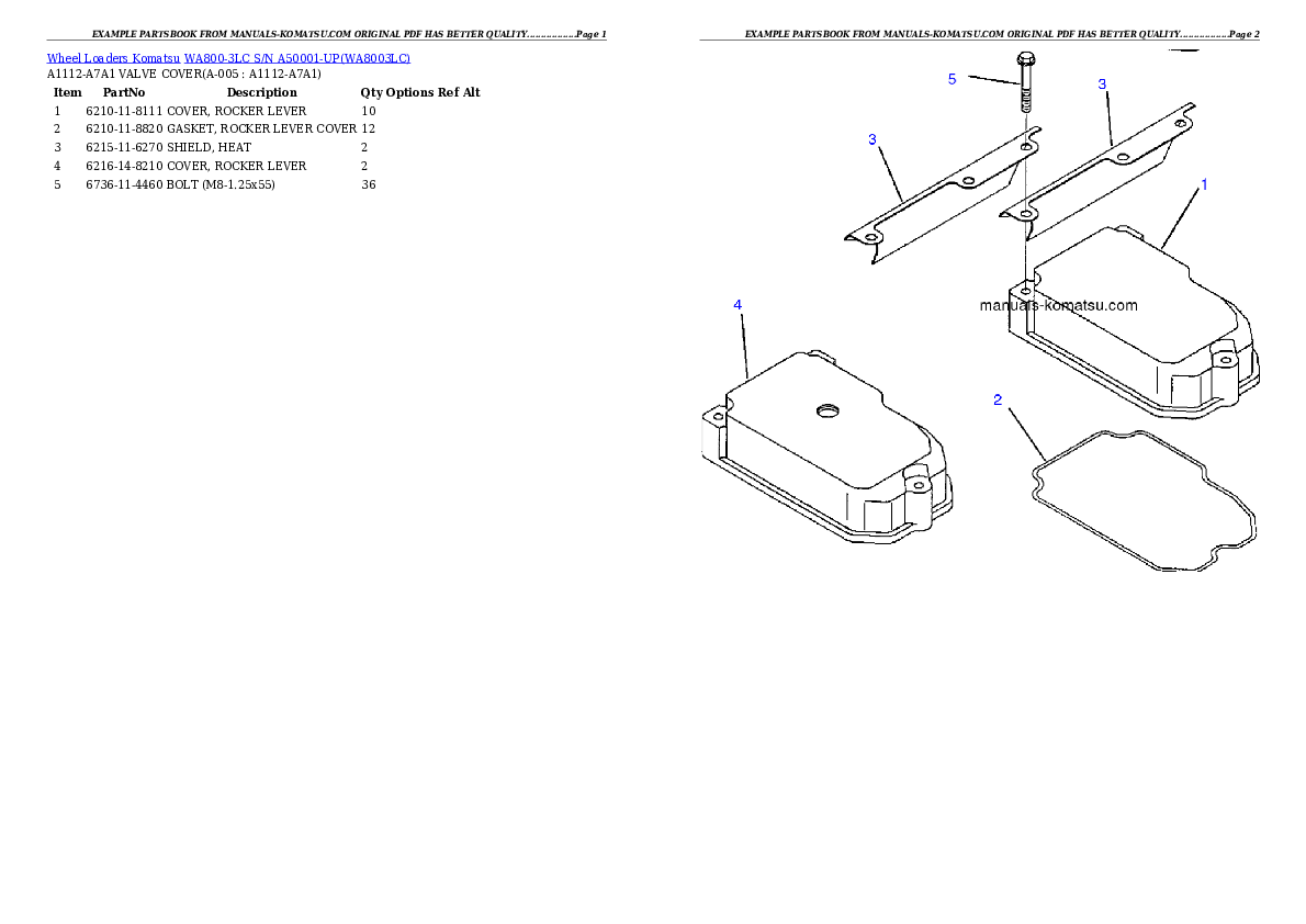 WA800-3LC S/N A50001-UP Partsbook