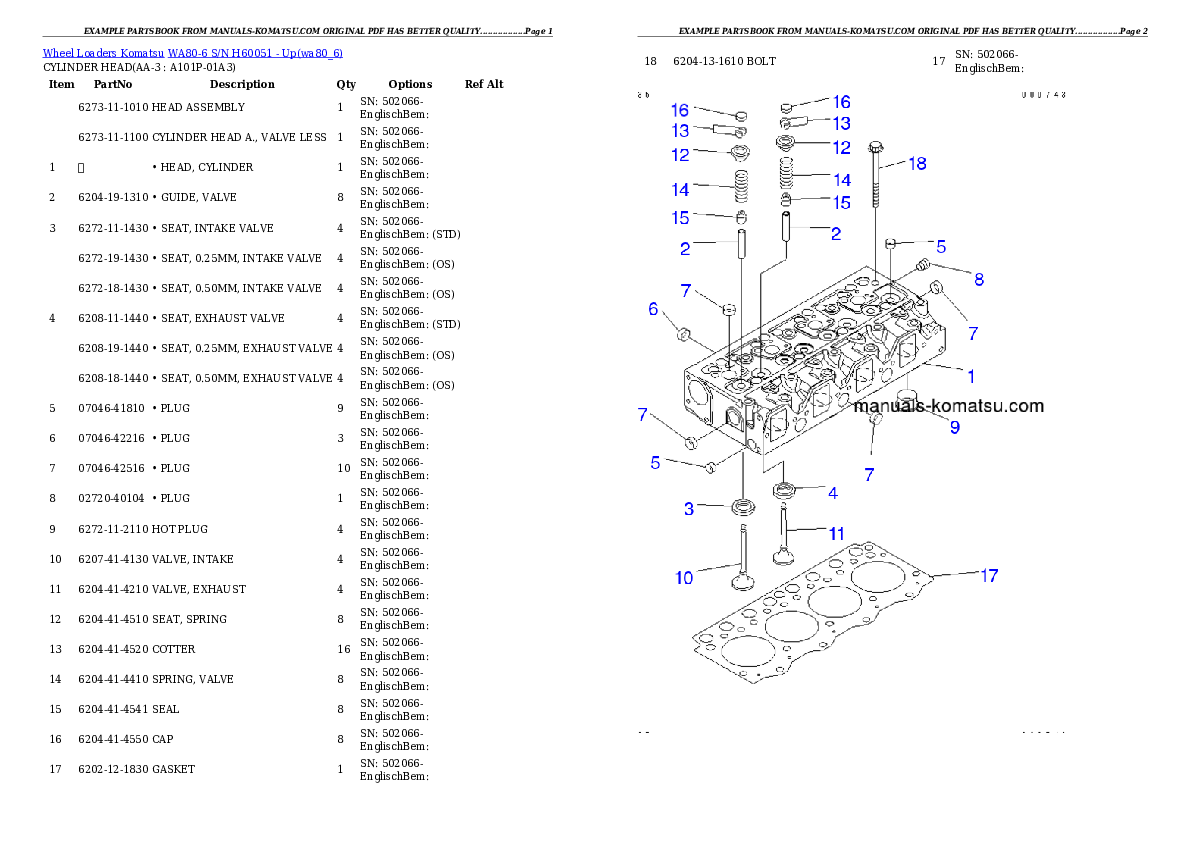WA80-6 S/N H60051 - Up Partsbook