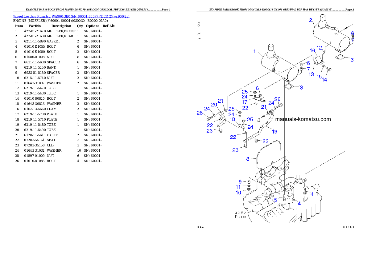 WA900-3E0 S/N 60001-60077 (TIER 2) Partsbook