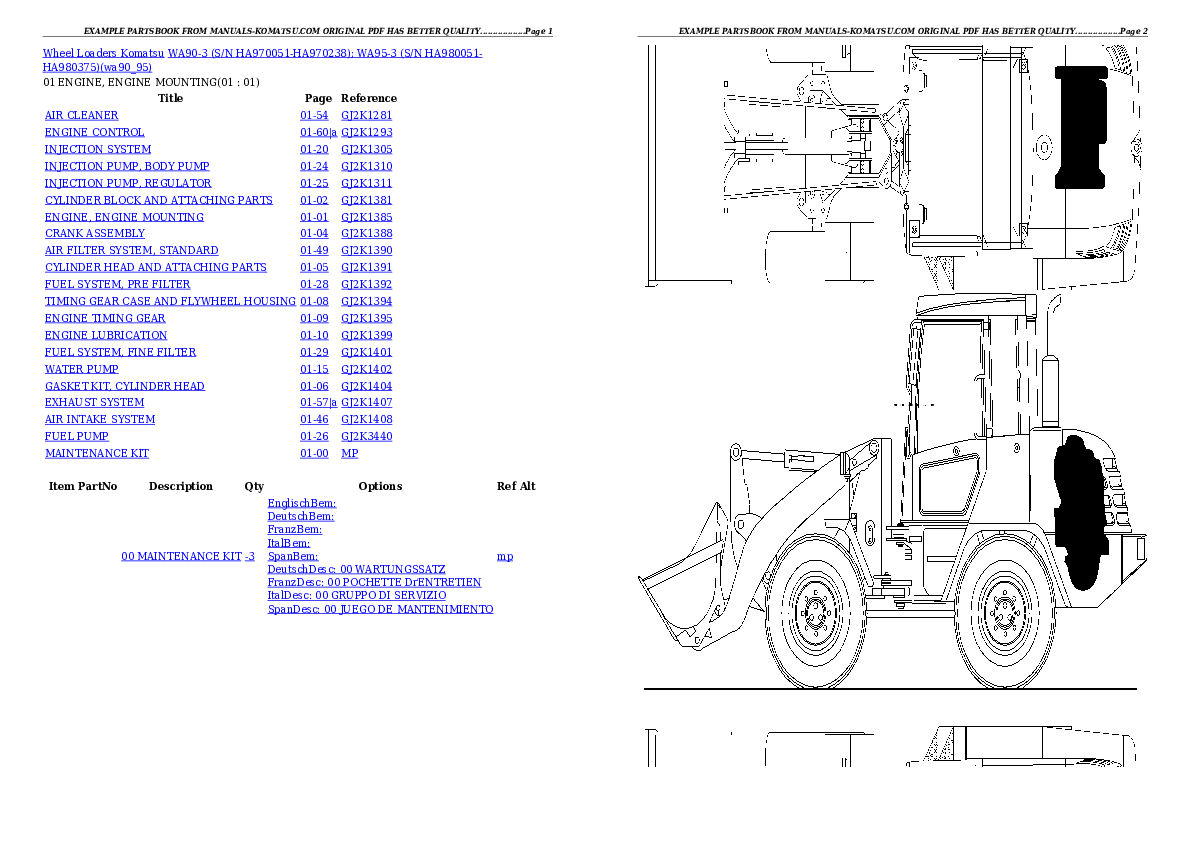 WA90-3 (S/N HA970051-HA970238); WA95-3 (S/N HA980051-HA980375) Partsbook