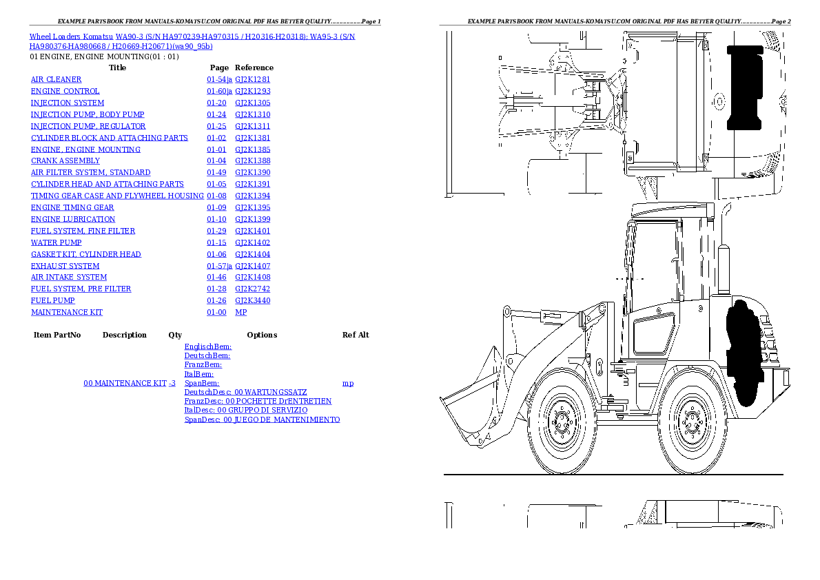 WA90-3 (S/N HA970239-HA970315 / H20316-H20318); WA95-3 (S/N HA980376-HA980668 / H20669-H20671) Partsbook