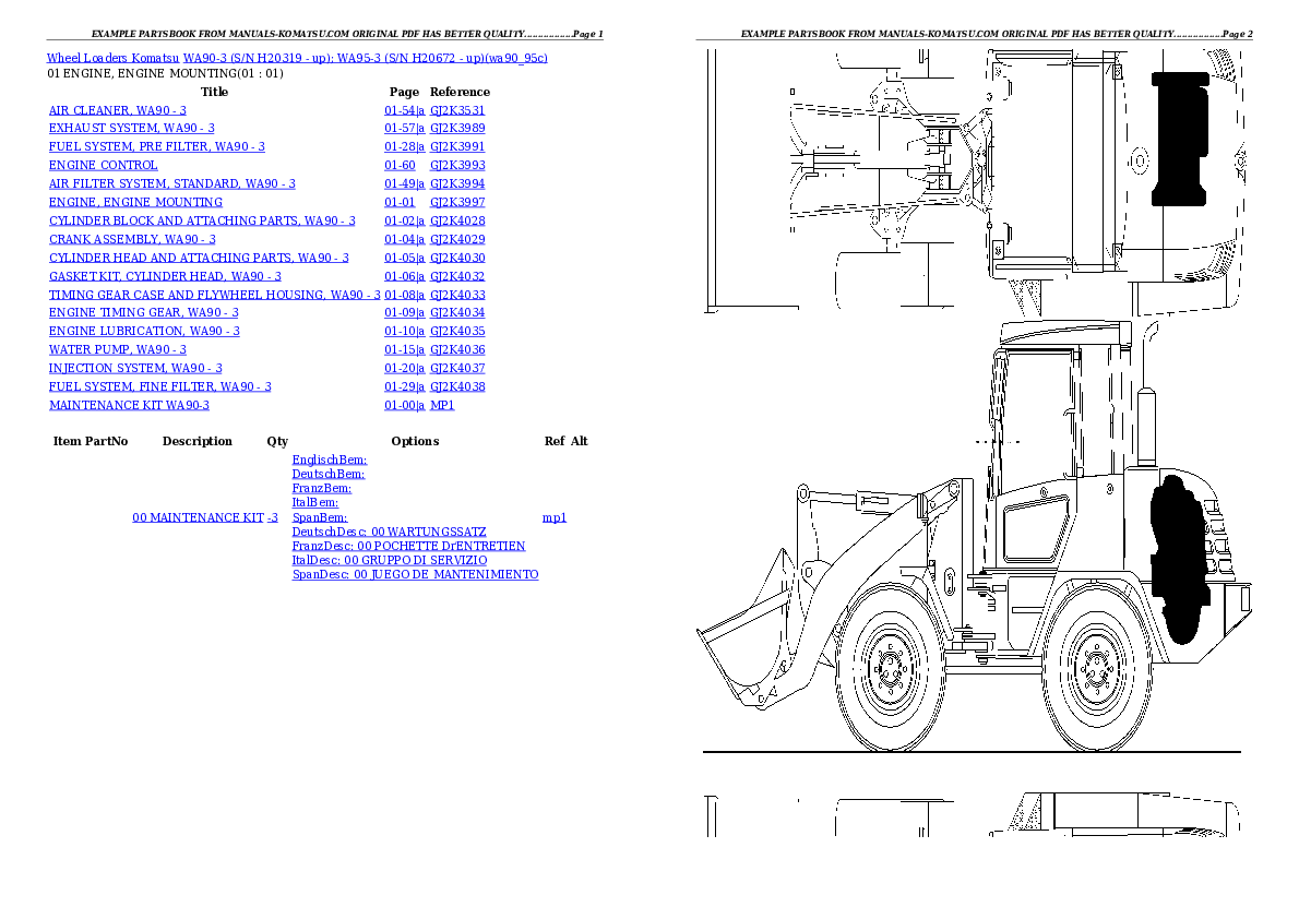 WA90-3 (S/N H20319 - up); WA95-3 (S/N H20672 - up) Partsbook