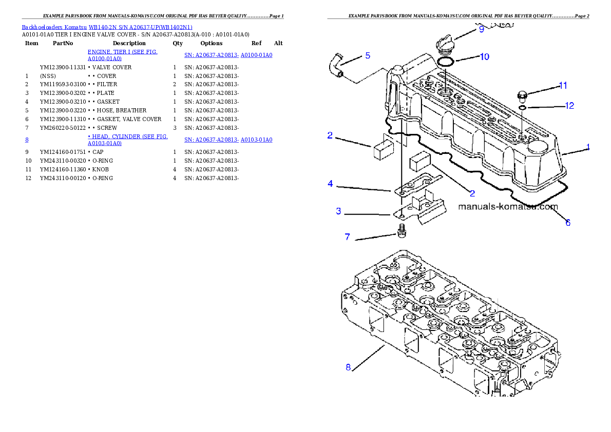 WB140-2N S/N A20637-UP Partsbook