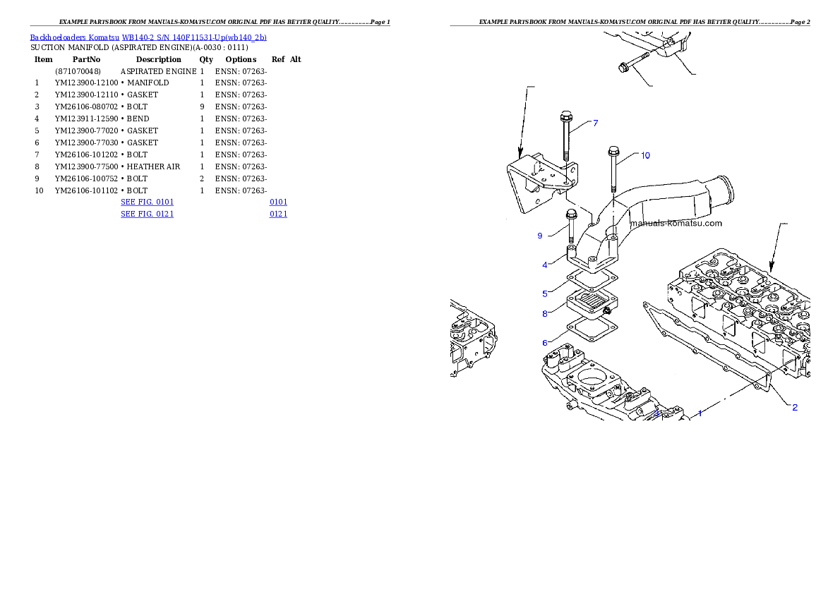 WB140-2 S/N 140F11531-Up Partsbook