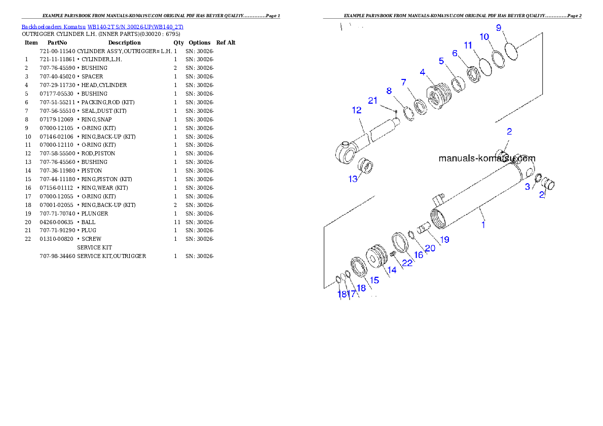 WB140-2T S/N 30026-UP Partsbook