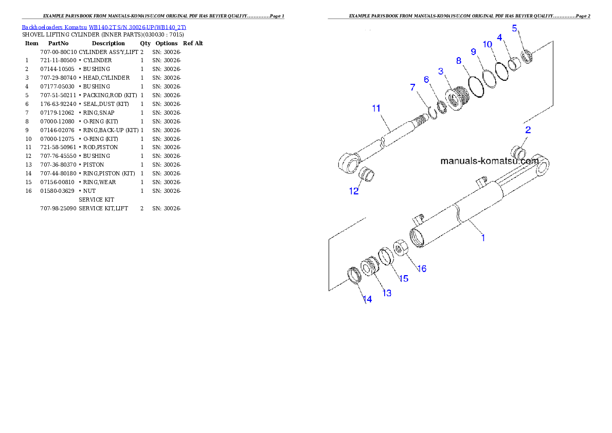 WB140-2T S/N 30026-UP Partsbook