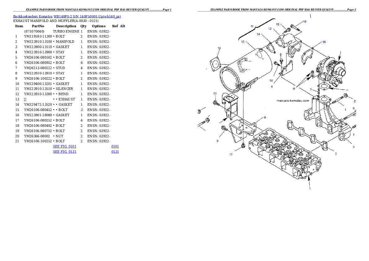 WB140PS-2 S/N 140F50001-Up Partsbook