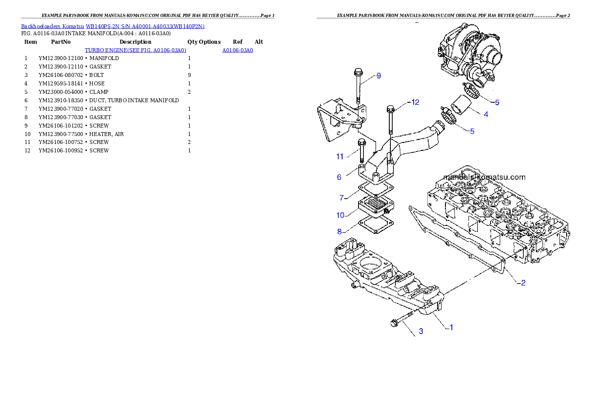 WB140PS-2N S/N A40001-A40033 Partsbook