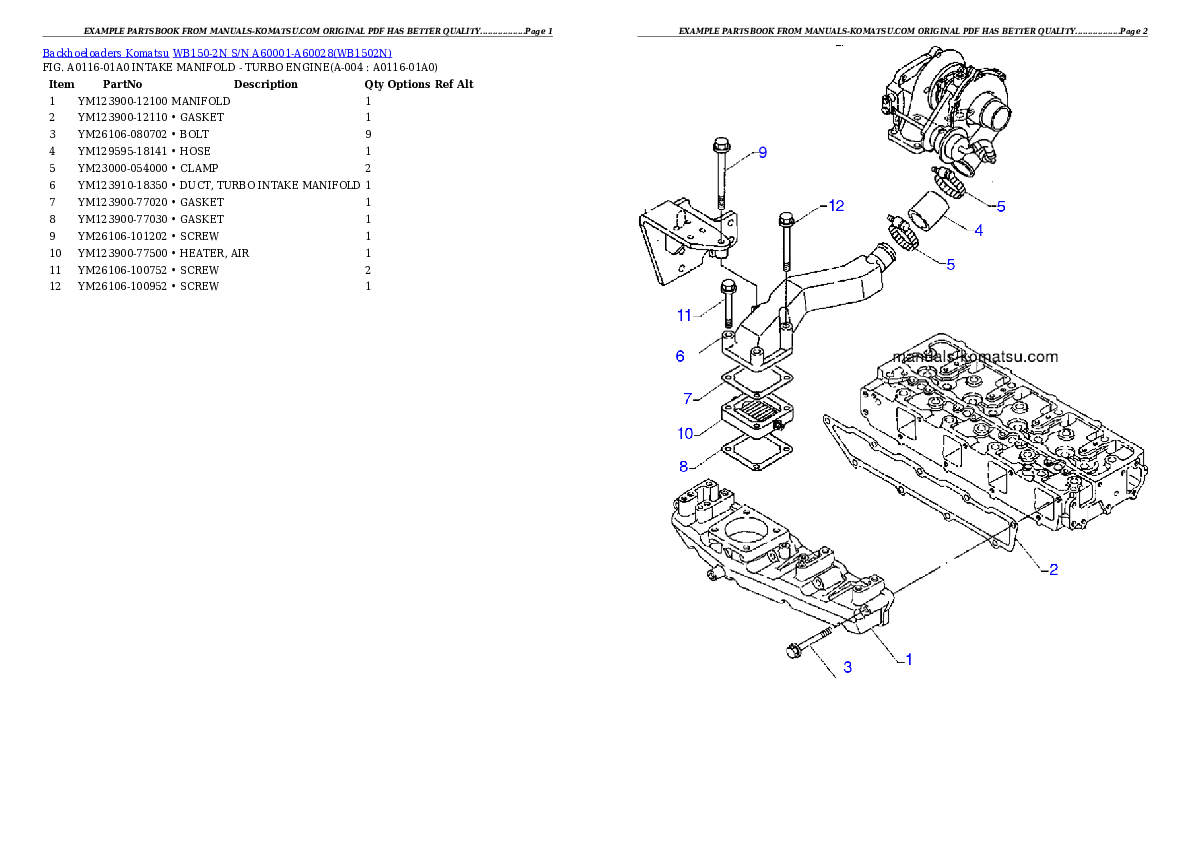 WB150-2N S/N A60001-A60028 Partsbook