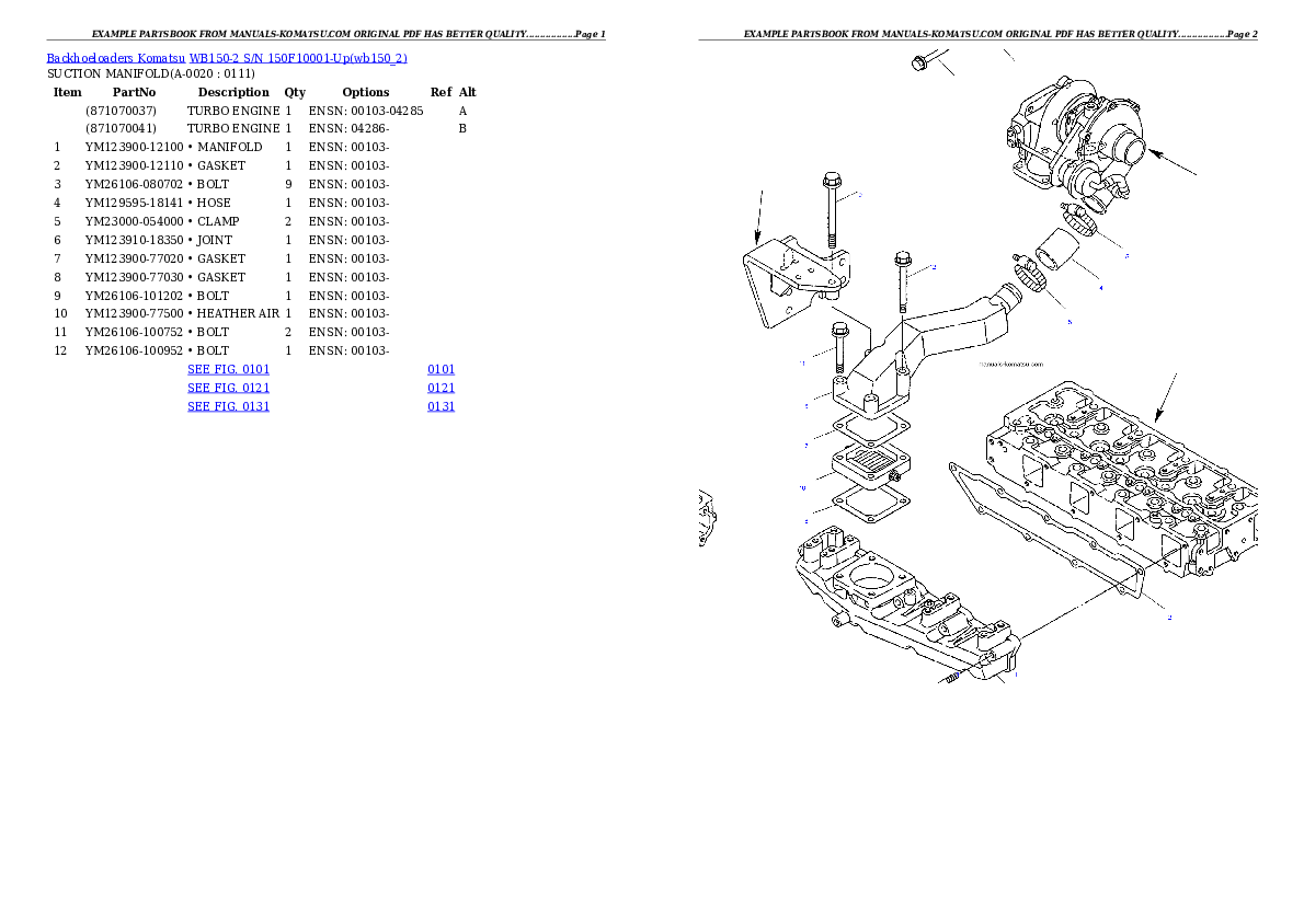 WB150-2 S/N 150F10001-Up Partsbook