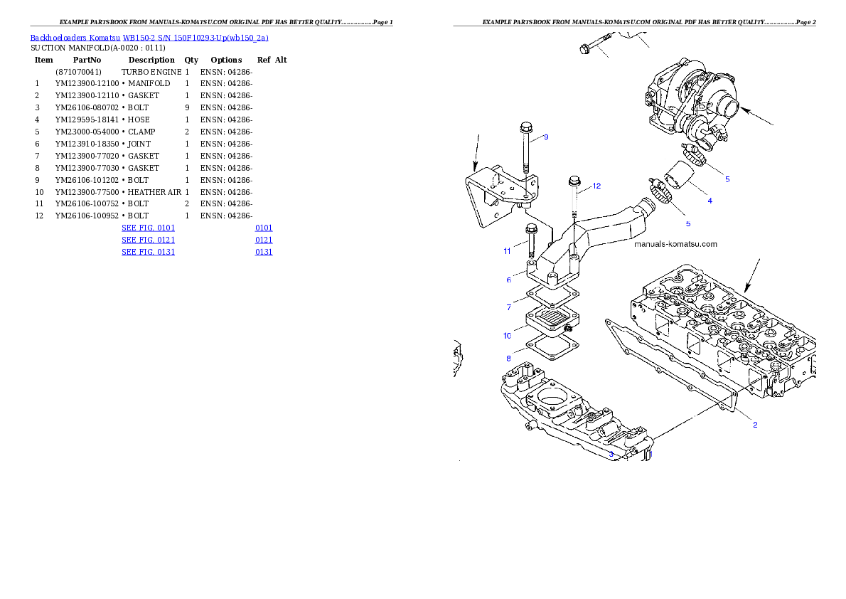 WB150-2 S/N 150F10293-Up Partsbook