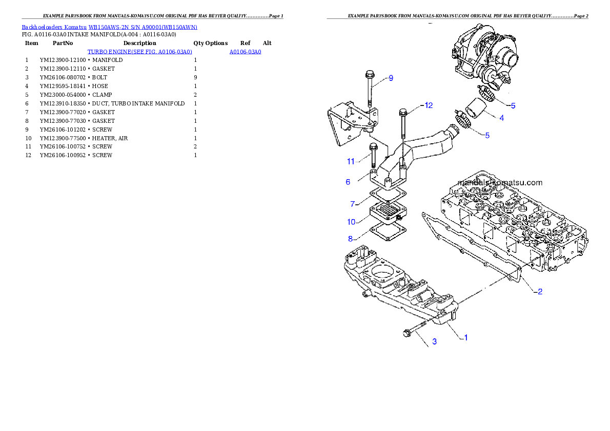 WB150AWS-2N S/N A90001 Partsbook